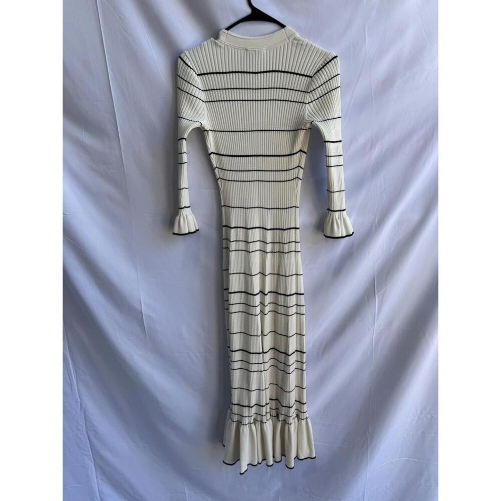 Sandro White Striped Knit Maxi Dress Size 38 - Picture 4 of 7
